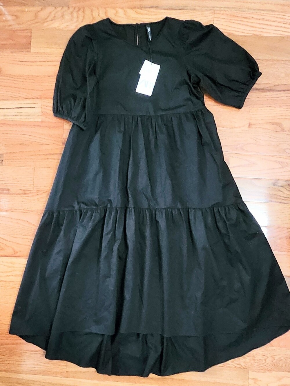 Zara Black Tiered High Low Cotton Dress